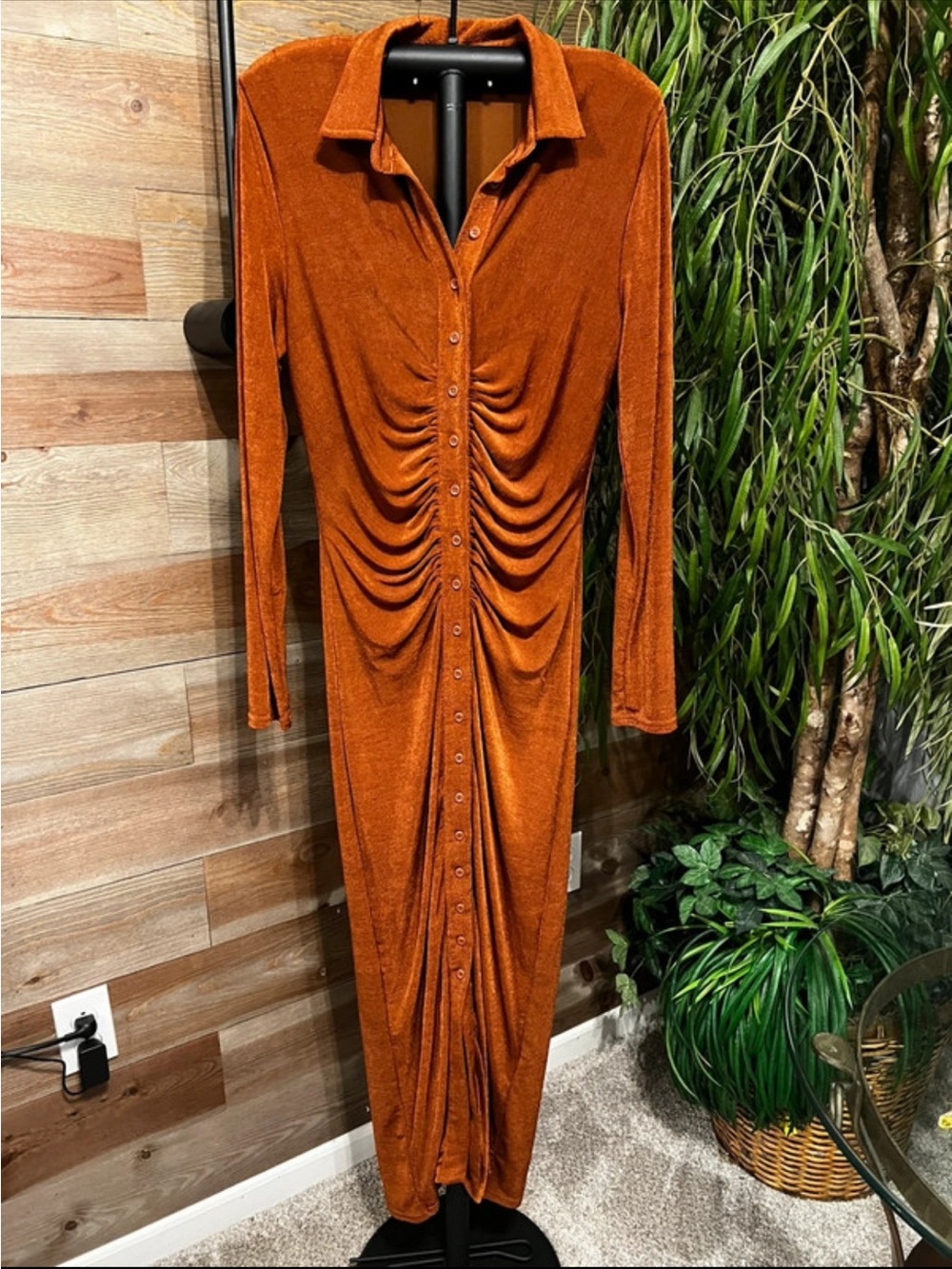 Fashion Nova rust ruched maxi dress. XL